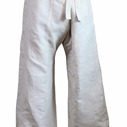麻布100% 寬版長褲 自然色（PRL-008-02） 第6張的照片