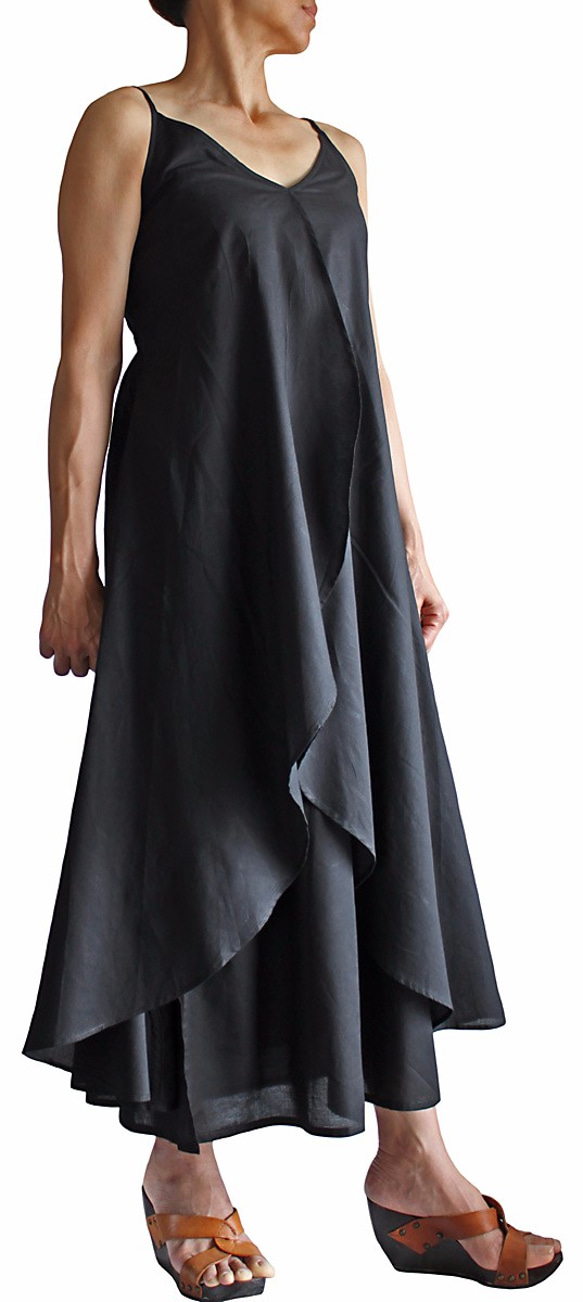 モスリン ラップ風スリップドレス Mサイズ 黒（DCG-003-01M） 3枚目の画像