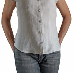 亞麻布短袖夏季上衣 自然色（BFS-113-02L） 第2張的照片