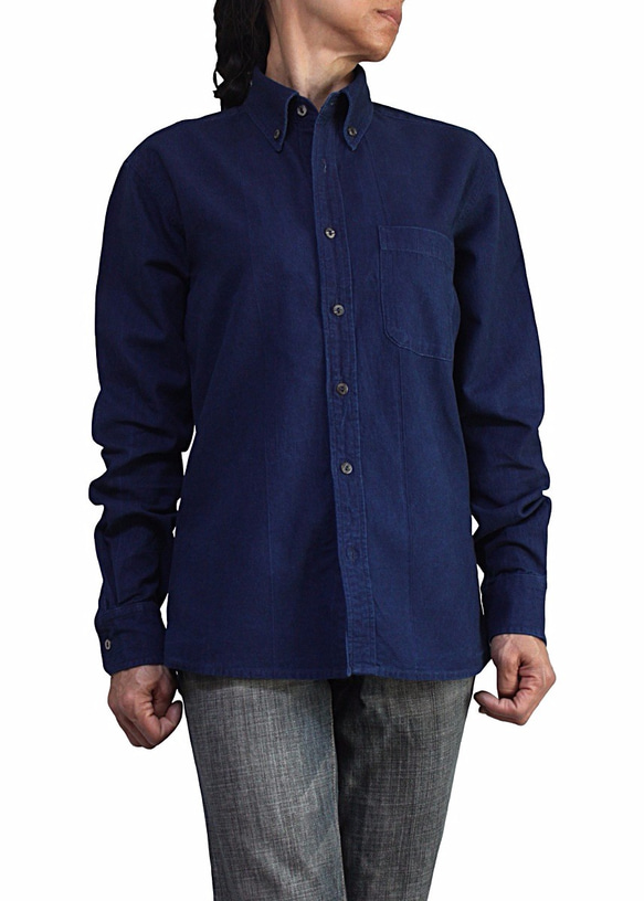 Natural Indigo Dye Oxford Button Down Shirt (BFS-158-03) 第2張的照片