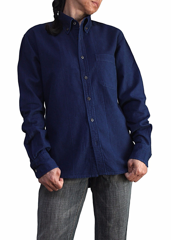 Natural Indigo Dye Oxford Button Down Shirt (BFS-158-03) 第4張的照片