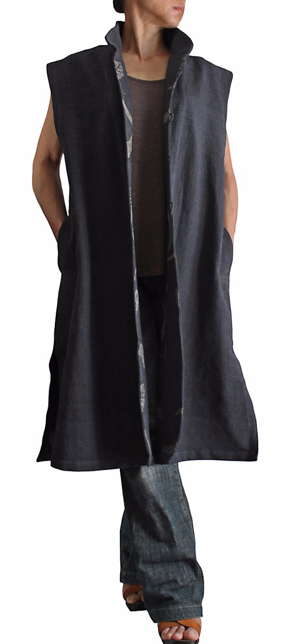 ChomThong HandWovenCotton Sleeveless Coat (JFS-117-01) 第3張的照片