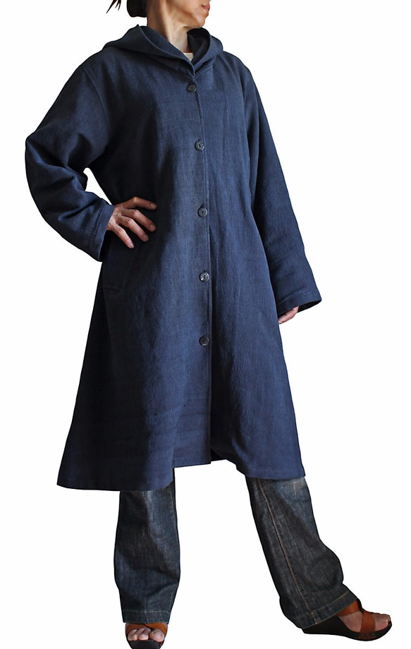 Jomtong 手織棉質寬鬆連帽大衣 (JFS-125-03) 第3張的照片