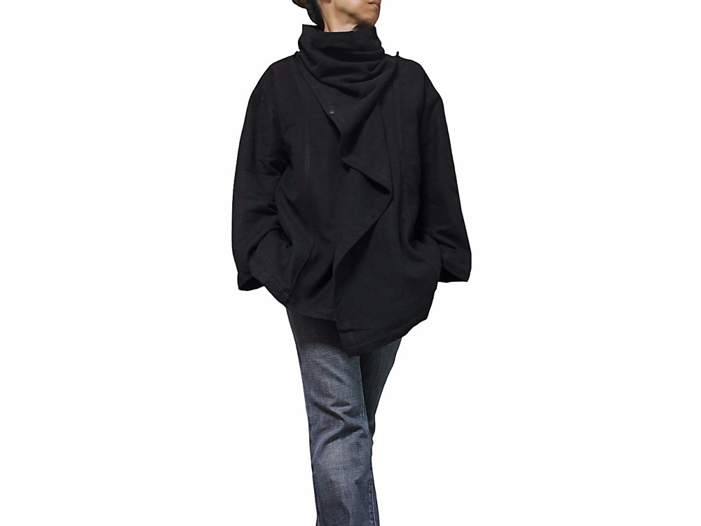 ジョムトン手織綿マント風デザインジャケット 黒 Sサイズ （J-029-05S）