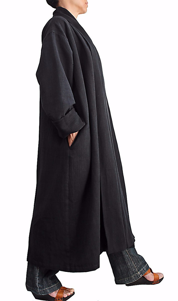 Jomton 手工編織棉質長袍外套黑色 (J-054-01) 第2張的照片