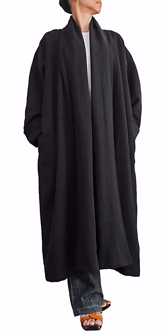 ジョムトン手織り綿ローブコート 黒（J-054-01） 3枚目の画像