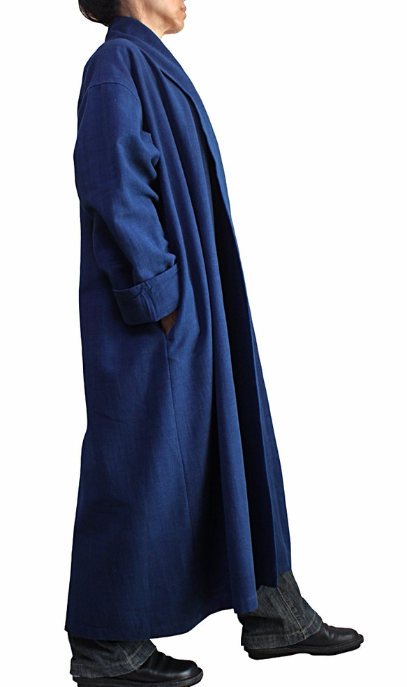 Jomton 手工編織棉質長袍外套靛藍 (J-054-03) 第2張的照片