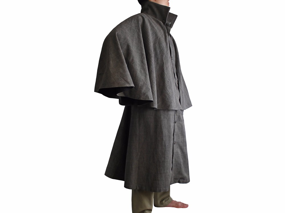 ジョムトン手織り綿のハイネックインバネスコート  （JFS-111）