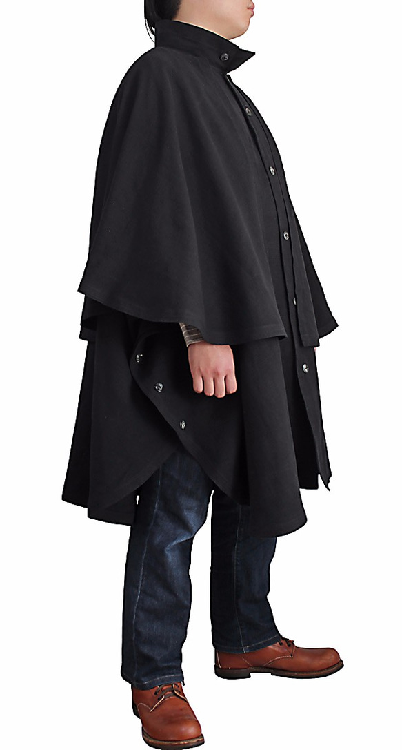 ジョムトン手織り綿ケープ付きハイネックマント 黒 （JFS-130-01） 6枚目の画像