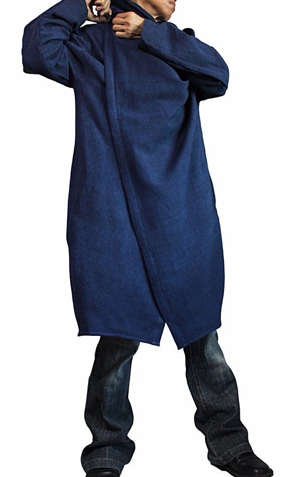 ジョムトン手織り綿コサックコート インディゴ紺 （JFS-145-03） 6枚目の画像