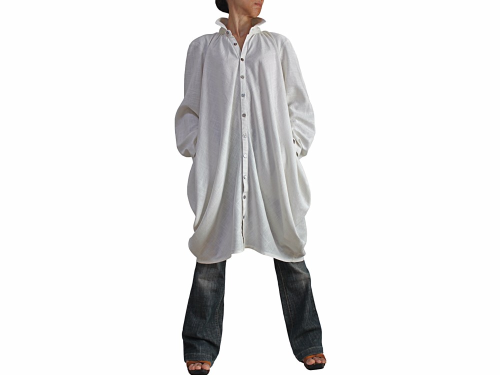 柔らかヘンプのチュニックロングシャツ 生成（BNN-123-02）