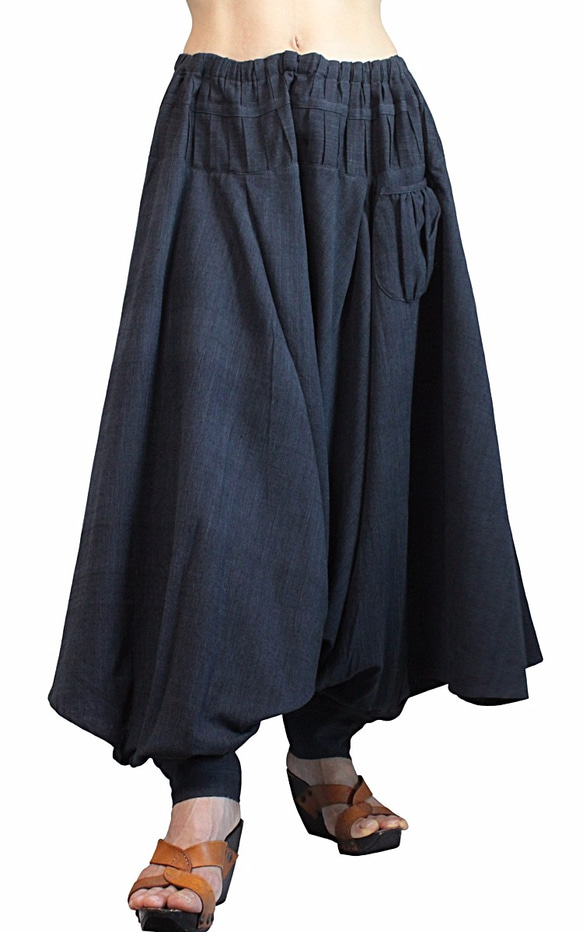 Jomtong 手工編織棉 haniwa 型褲子黑色 (PFS-054-01) 第2張的照片