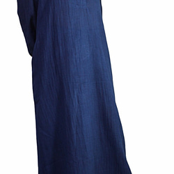 リネンコットンのカミーズロングドレス インディゴ紺（DFS-052-03） 4枚目の画像