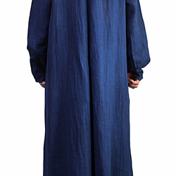 リネンコットンのカミーズロングドレス インディゴ紺（DFS-052-03） 5枚目の画像