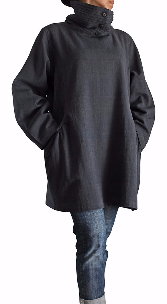 ジョムトン手織綿タートルチュニックタック入り 墨黒（BFS-105-01） 2枚目の画像