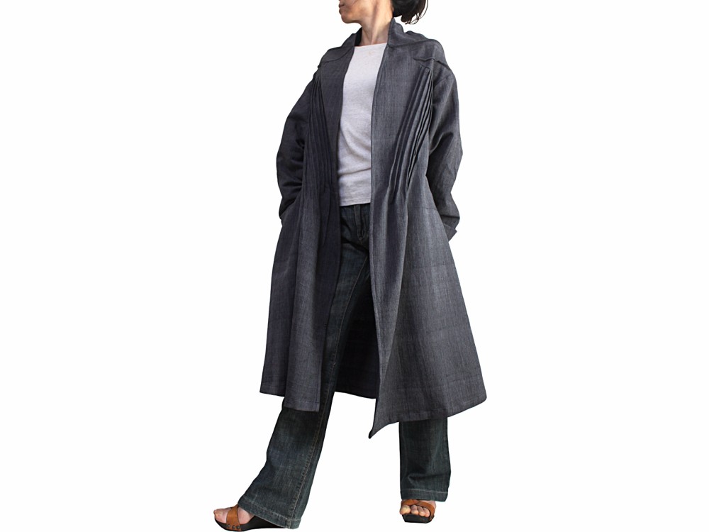 ジョムトン手織り綿の畝使いコート 墨黒（JNN-088-01）