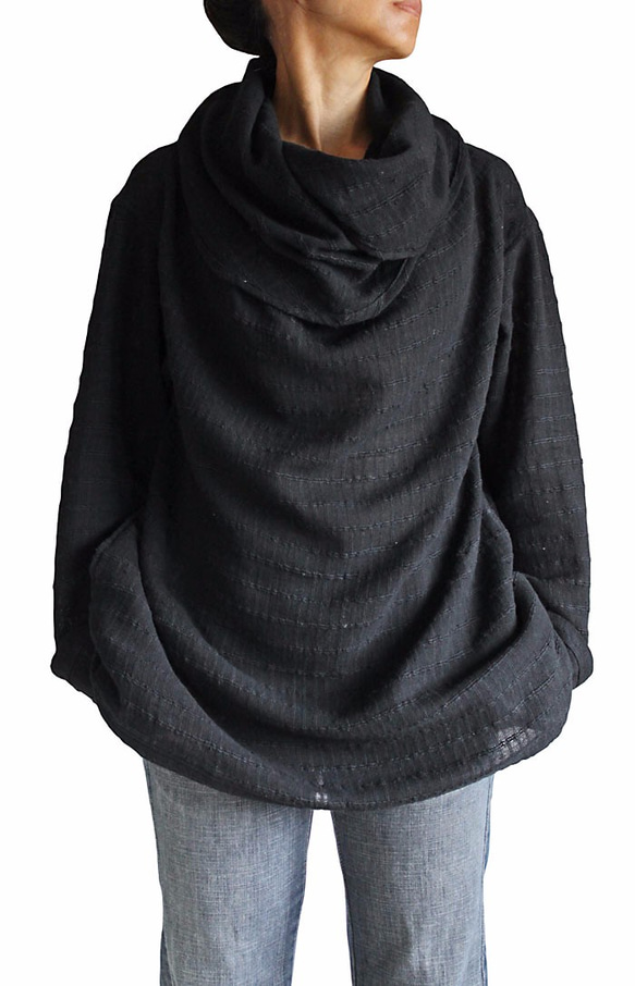 ターポン手織り綿のロングタートル 黒 （BFS-070-01L） 2枚目の画像