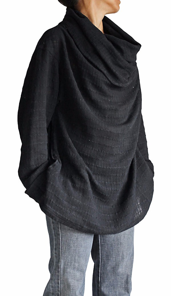 ターポン手織り綿のロングタートル 黒 （BFS-070-01L） 3枚目の画像