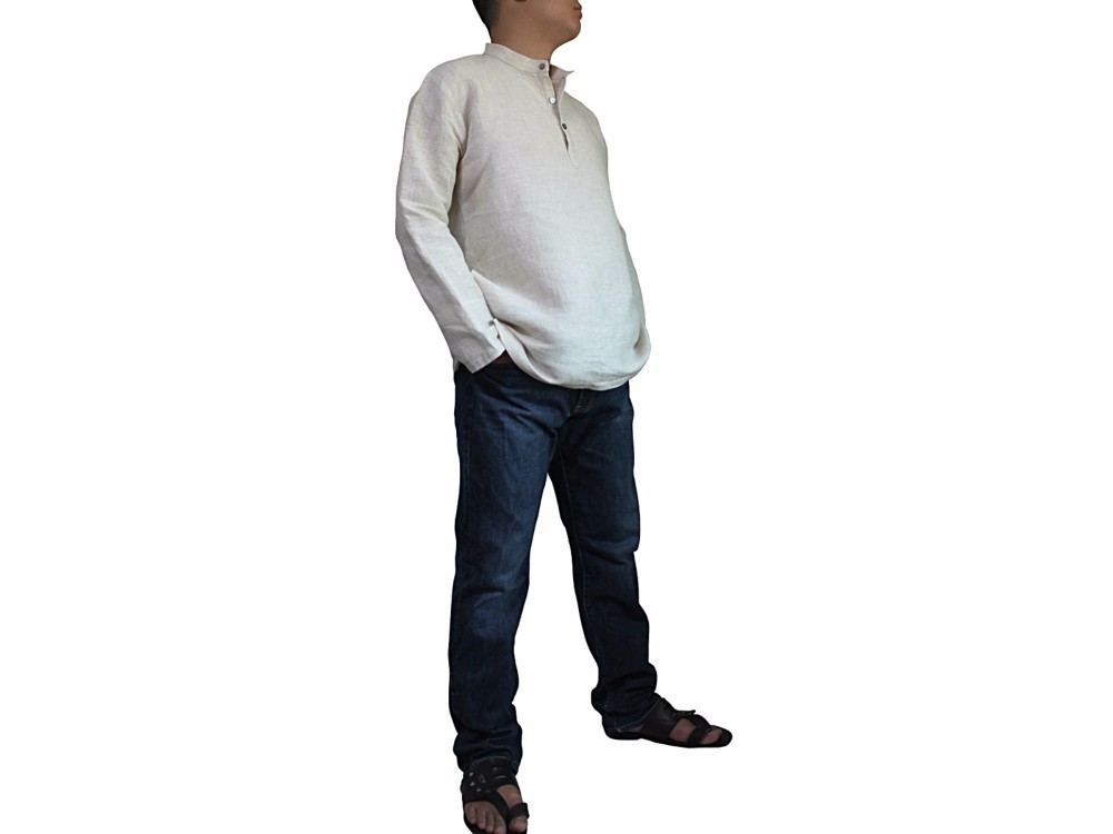 ヘンプ100%のメンズスタンドカラークルター ナチュラル（BRL-009-02）