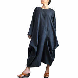 ジョムトン手織り綿のマルチ切り替えドレス 墨黒（DRL-011-01） 1枚目の画像