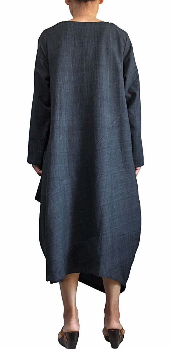 ジョムトン手織り綿のマルチ切り替えドレス 墨黒（DRL-011-01） 5枚目の画像