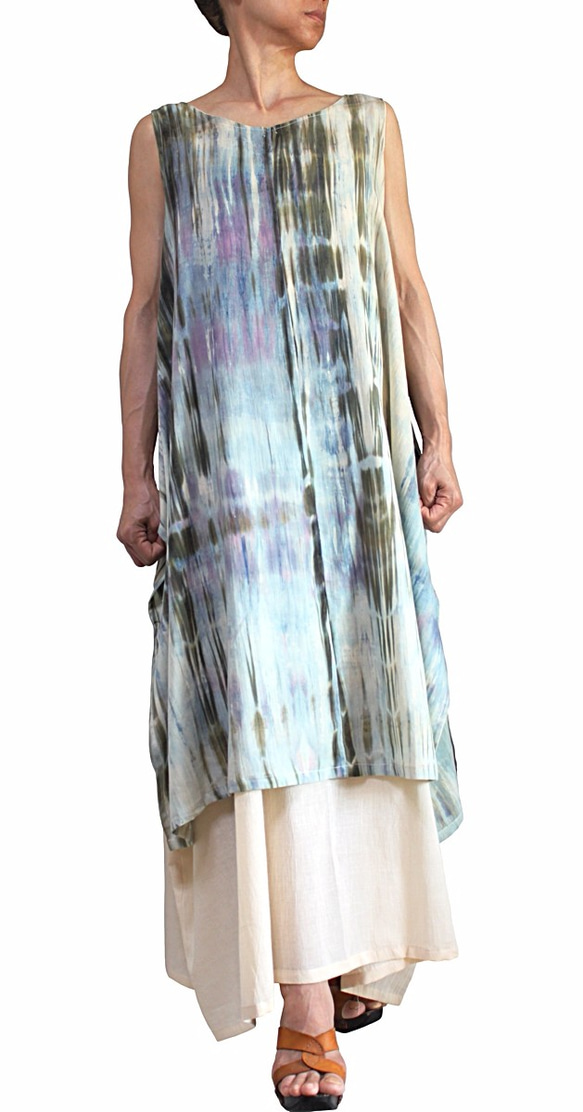 インディゴ染めレイヤードドレス（DRL-006-02） 2枚目の画像