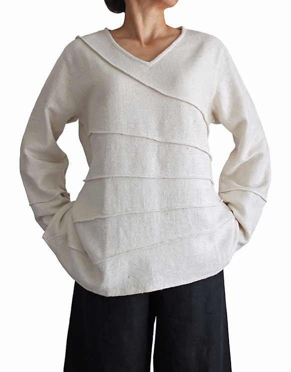 ざっくりジョムトン手織り綿のプルオーバー （BFS-002） 5枚目の画像