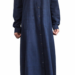 ジョムトン手織り綿ロングシャツコート インディゴ紺（JFS-146-03） 2枚目の画像