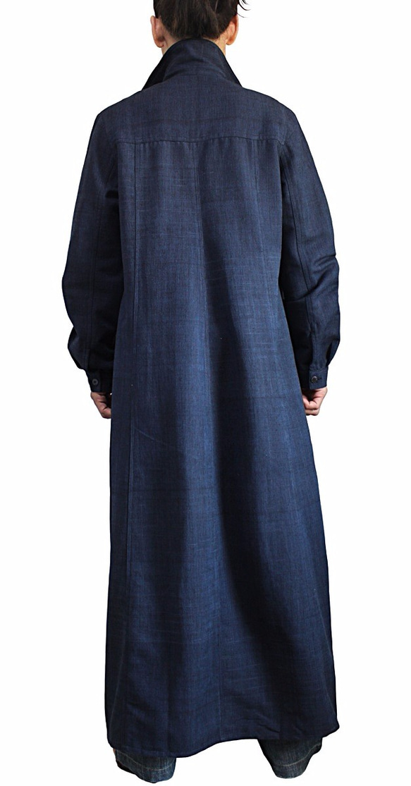 ジョムトン手織り綿ロングシャツコート インディゴ紺（JFS-146-03） 6枚目の画像