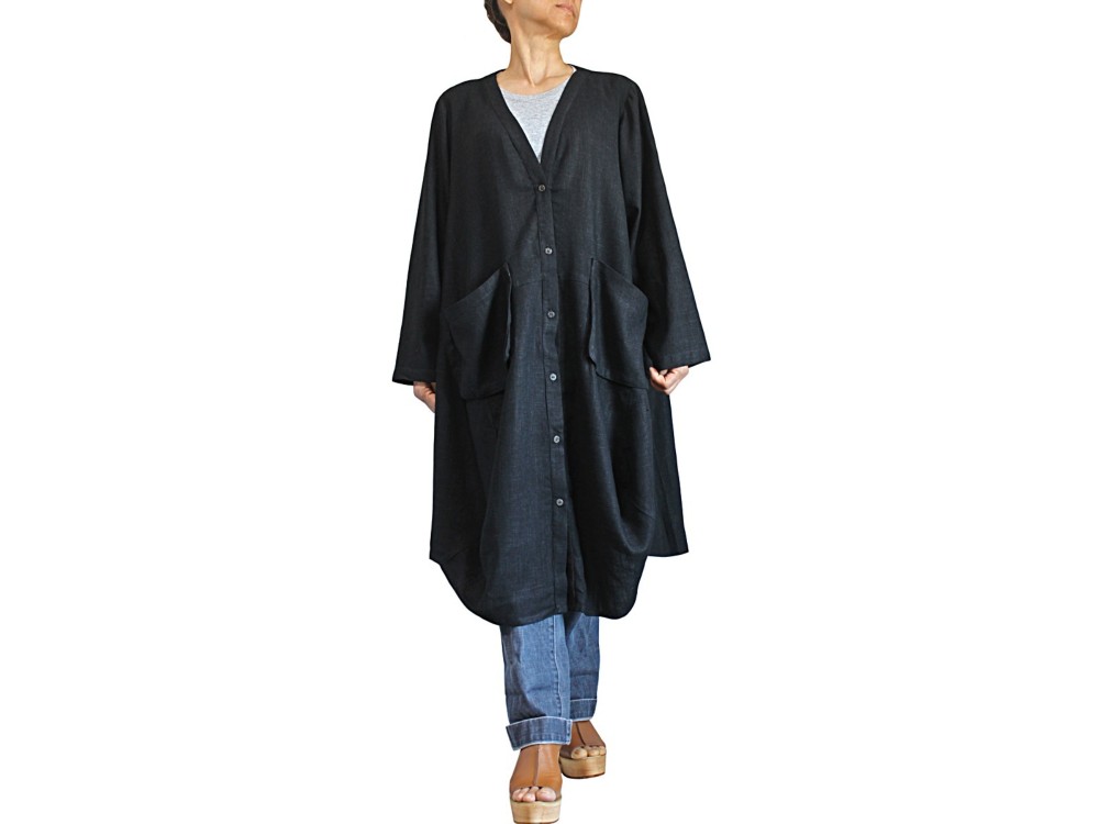 柔らかヘンプのルーズコート 黒 （JNN-090-01）