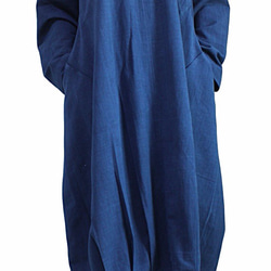 ジョムトン手織り綿のゆったり袋ドレス インディゴ（DNN-078-03） 2枚目の画像