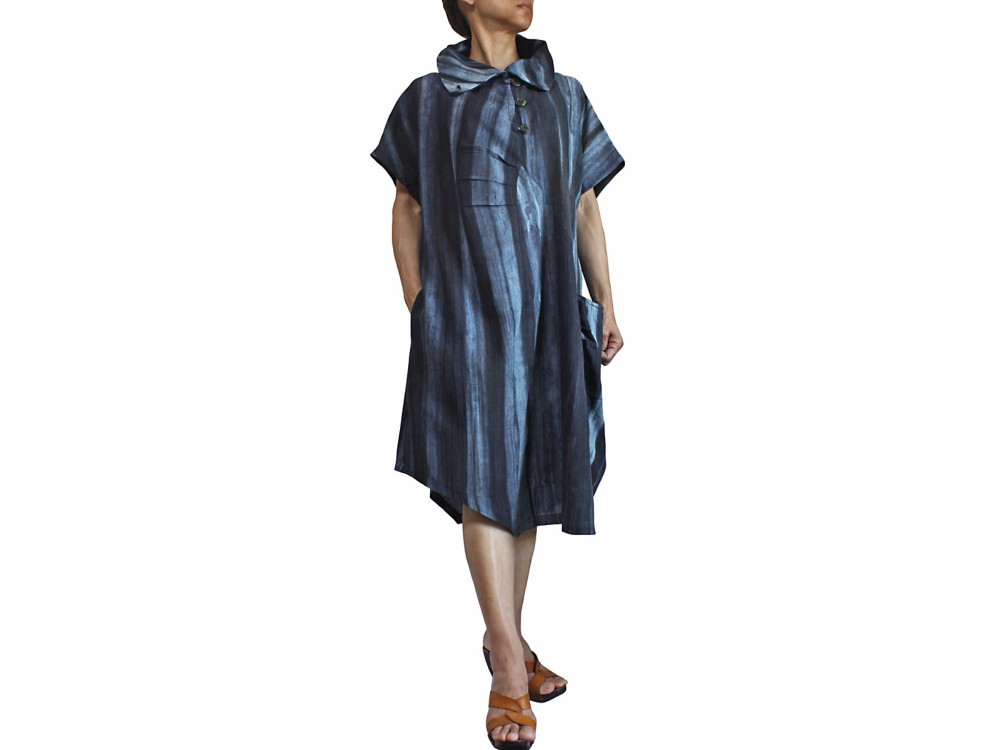 天然インディゴ染めハイネックドレス（DRL-005）