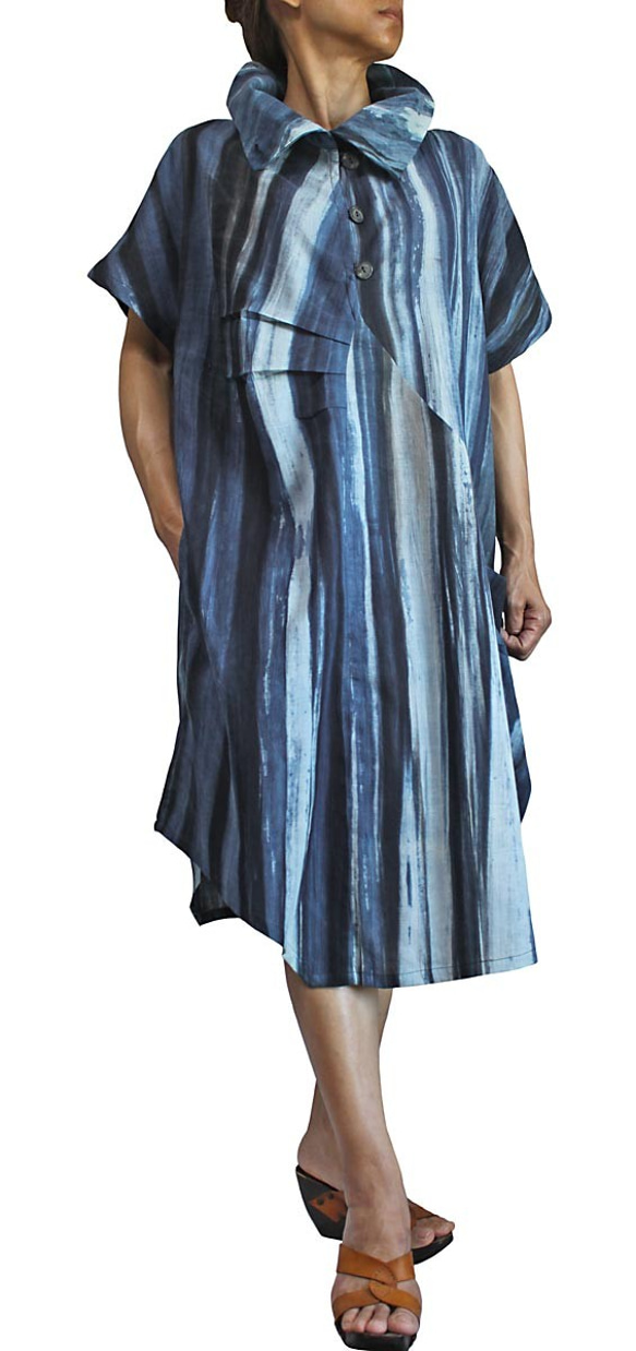 天然インディゴ染めハイネックドレス（DRL-005） 4枚目の画像