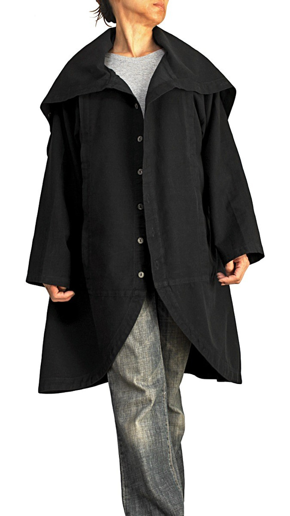 ジョムトン手織り綿のタートルボタンコート 黒 （JFS-150-01） 3枚目の画像