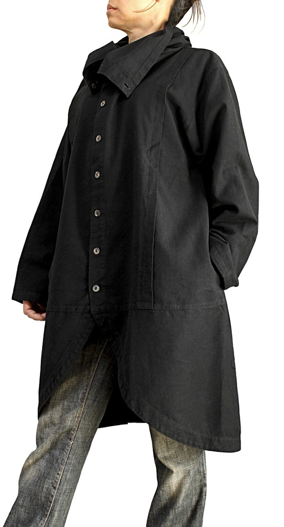 ジョムトン手織り綿のタートルボタンコート 黒 （JFS-150-01） 4枚目の画像