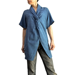 柔軟靛藍亞麻扭曲束腰外衣 (BFS-091-03) 第1張的照片