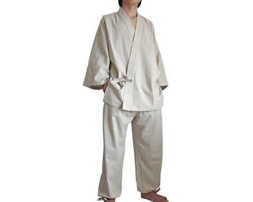 ヘンプの作務衣 ナチュラル Lサイズ （DFS-021-02L） 着物