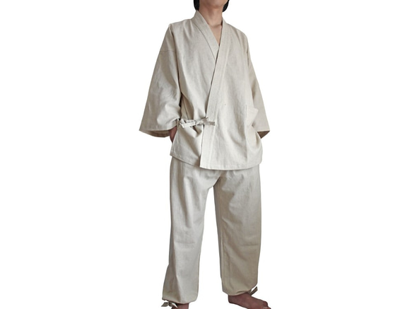 ヘンプの作務衣 ナチュラル Lサイズ （DFS-021-02L） 着物