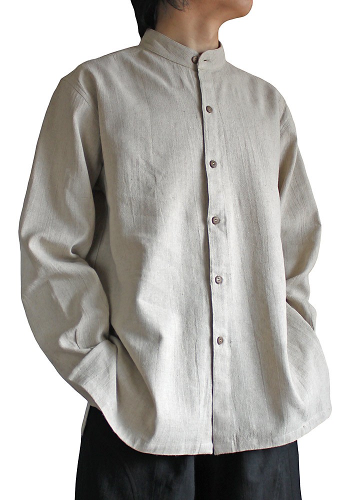 ヘンプのバンデッドカラーシャツジャケット（BFS-006）
