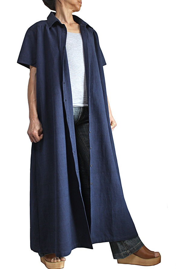 ChomThong Hand Woven Cotton Short Sleeve Dress Coat (JFS-156 第2張的照片