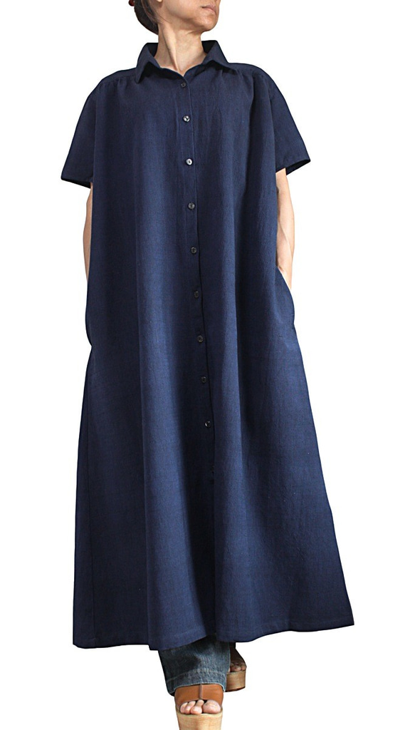 ChomThong Hand Woven Cotton Short Sleeve Dress Coat (JFS-156 第4張的照片