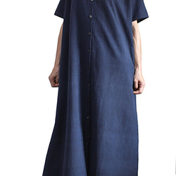 ジョムトン手織り綿半袖ドレスコート インディゴ紺（JFS-156-03） 5枚目の画像