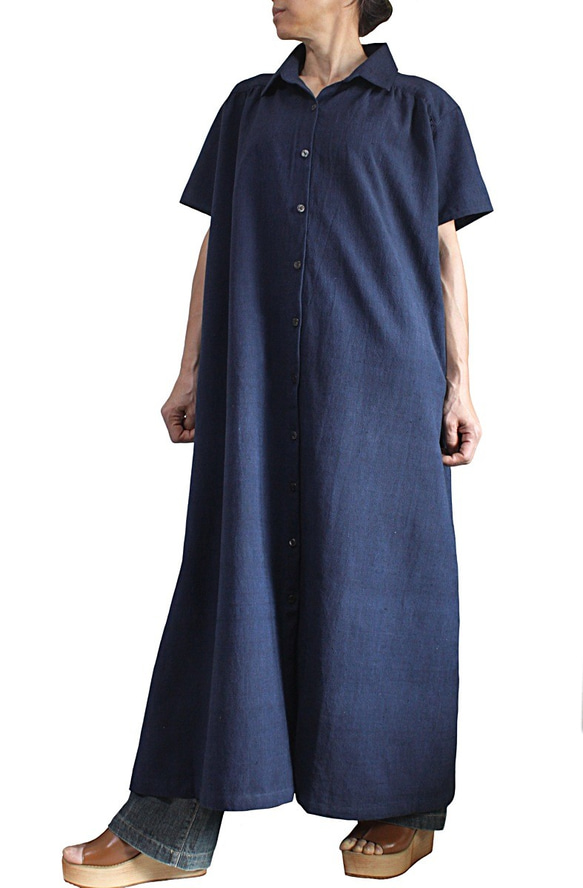 ChomThong Hand Woven Cotton Short Sleeve Dress Coat (JFS-156 第5張的照片