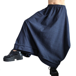 ジョムトン手織り綿の袋状スカート インディゴ紺（SFS-019-03） 4枚目の画像