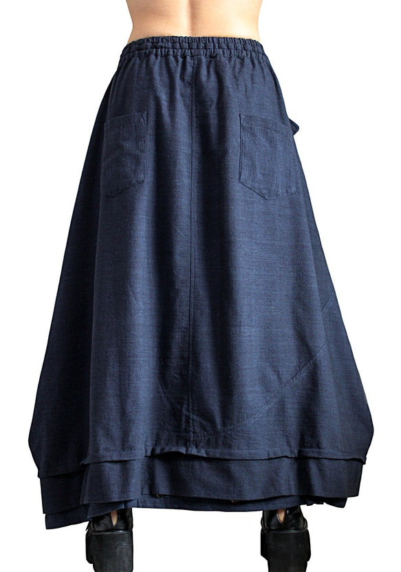 ジョムトン手織り綿の袋状スカート インディゴ紺（SFS-019-03） 6枚目の画像