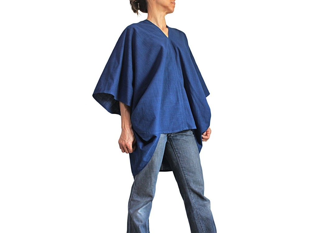 ジョムトン手織り綿デザイン貫頭衣 インディゴ（BFS-174-03）