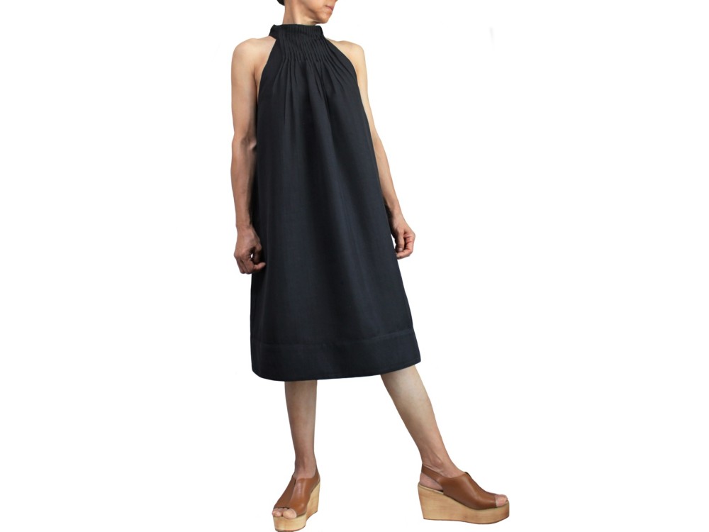 ビルマシルクのデザインノースリーブドレス（DNN-053-01）