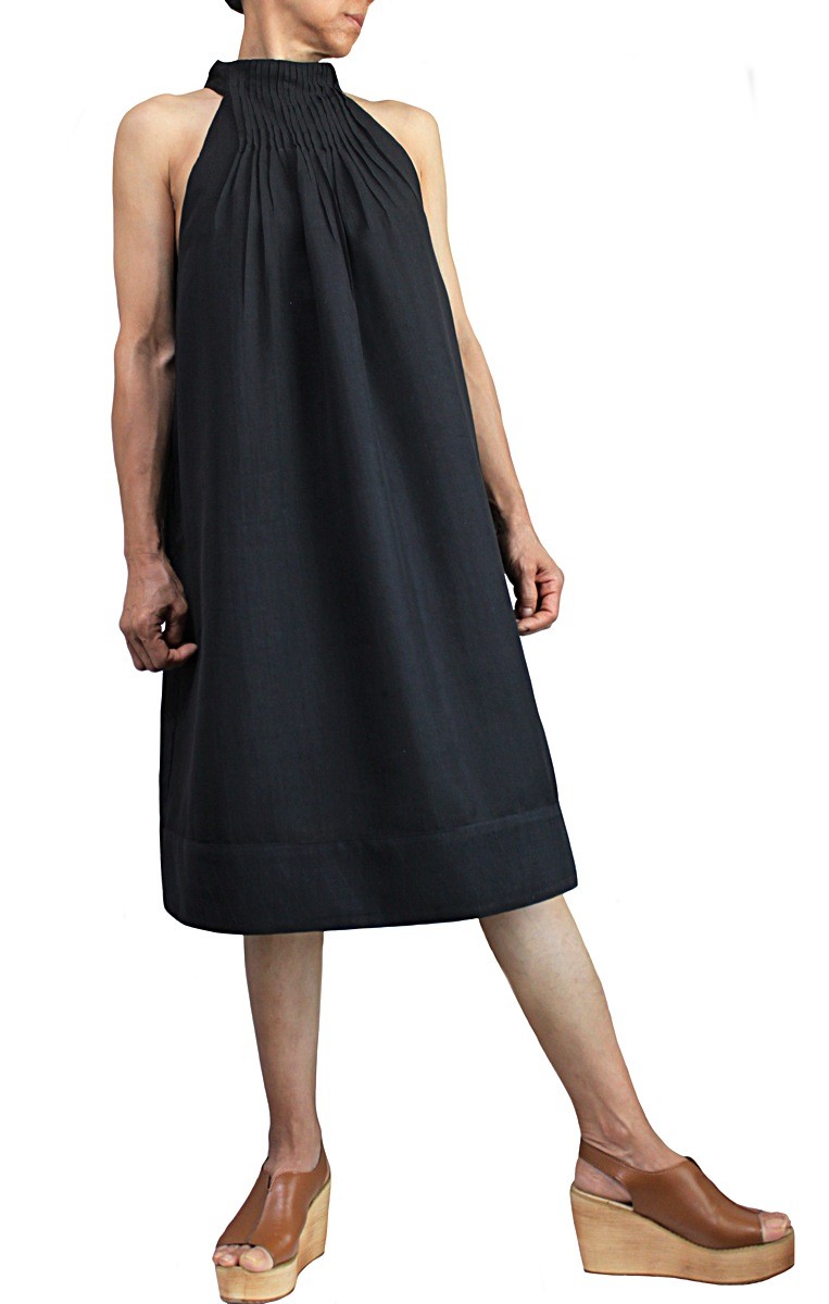 ビルマシルクのデザインノースリーブドレス（DNN-053-01）