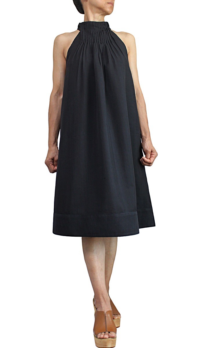 ビルマシルクのデザインノースリーブドレス（DNN-053-01）