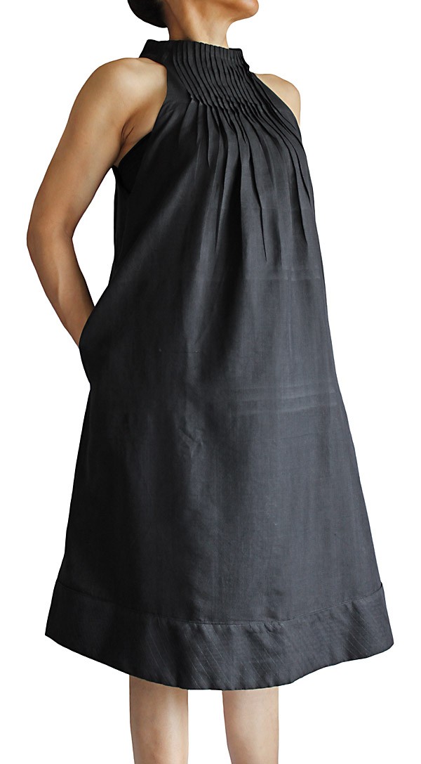 ビルマシルクのデザインノースリーブドレス（DNN-053-01）